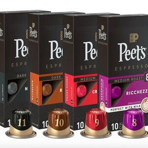 Peet's Espresso Capsules Variety Pack NIB 2 Cases Total 100